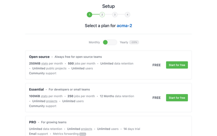 RelativeCI project setup - select plan