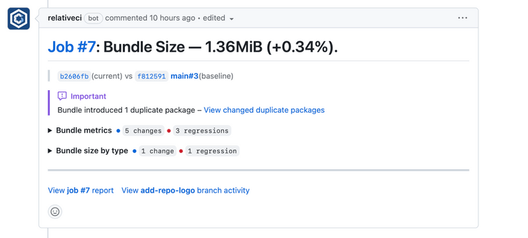 GitHub Pull Request Comment - Duplicate packages insight