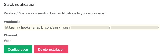 RelativeCI Slack installation setttings