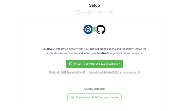 RelativeCI setup project - check for GitHub installations