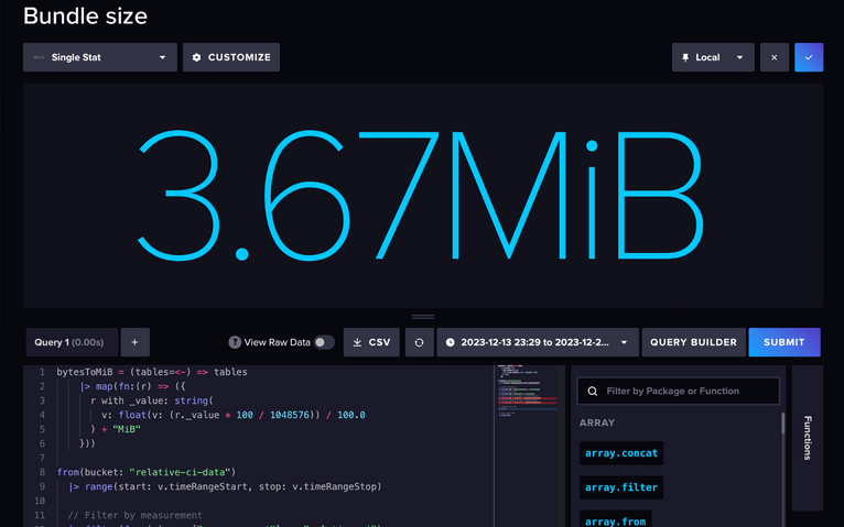 InfluxDB bundle size single stat example