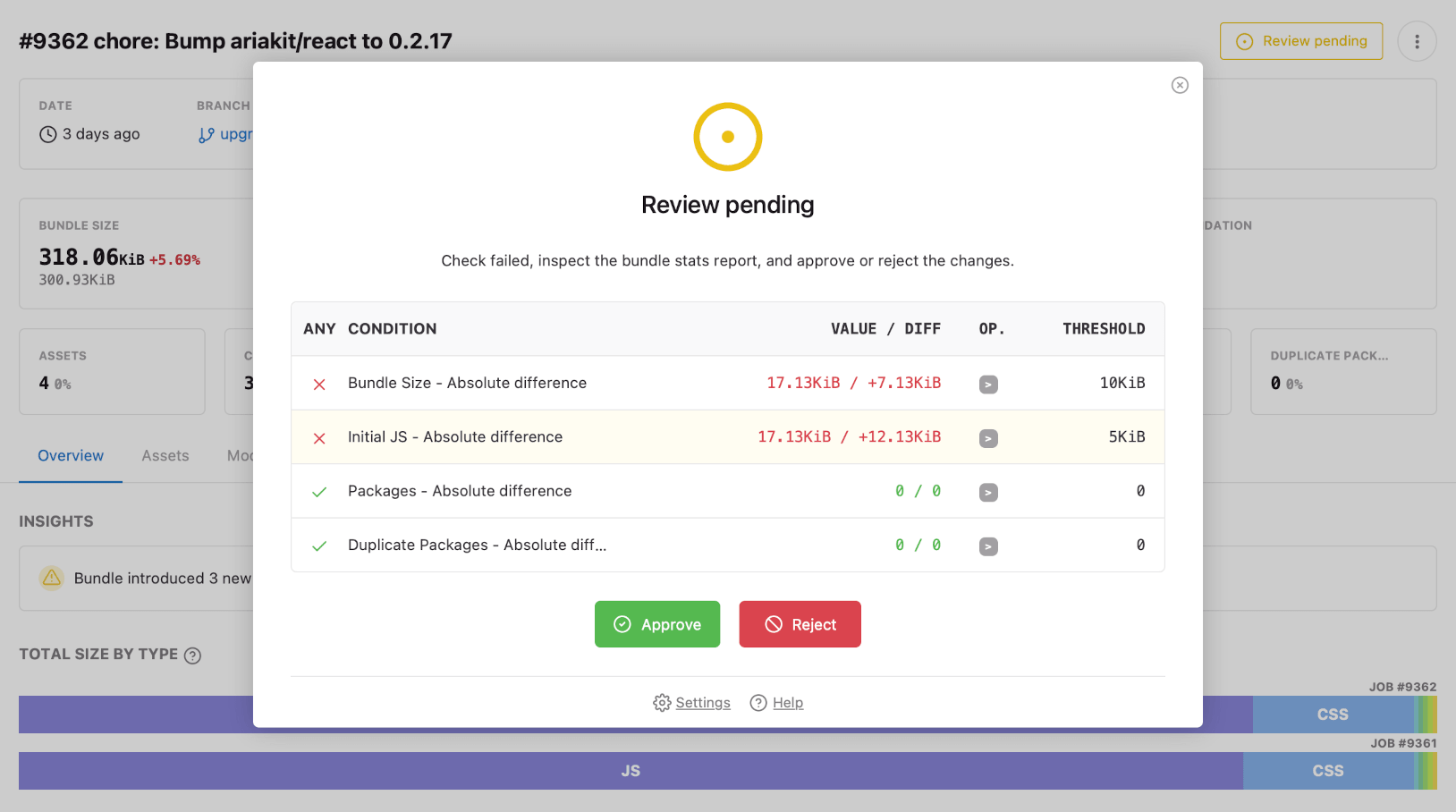 RelativeCI - bundle analysis review flow