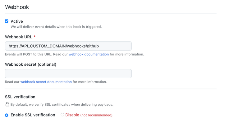 RelativeCI GitHub application - Settings - Webhook