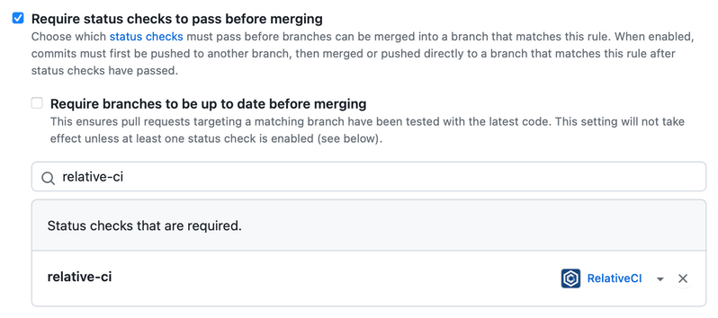 RelativeCI GitHub Commit Status Review - GitHub protected branch settings