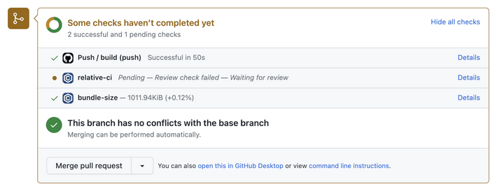 RelativeCI GitHub Commit Status Review - GitHub Pull Request checks